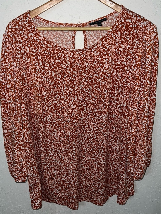 Adrianna Papell Tops - Adrianna Papell Rust Orange Colored White Floral Print Long Sleeve Blouse 2X.